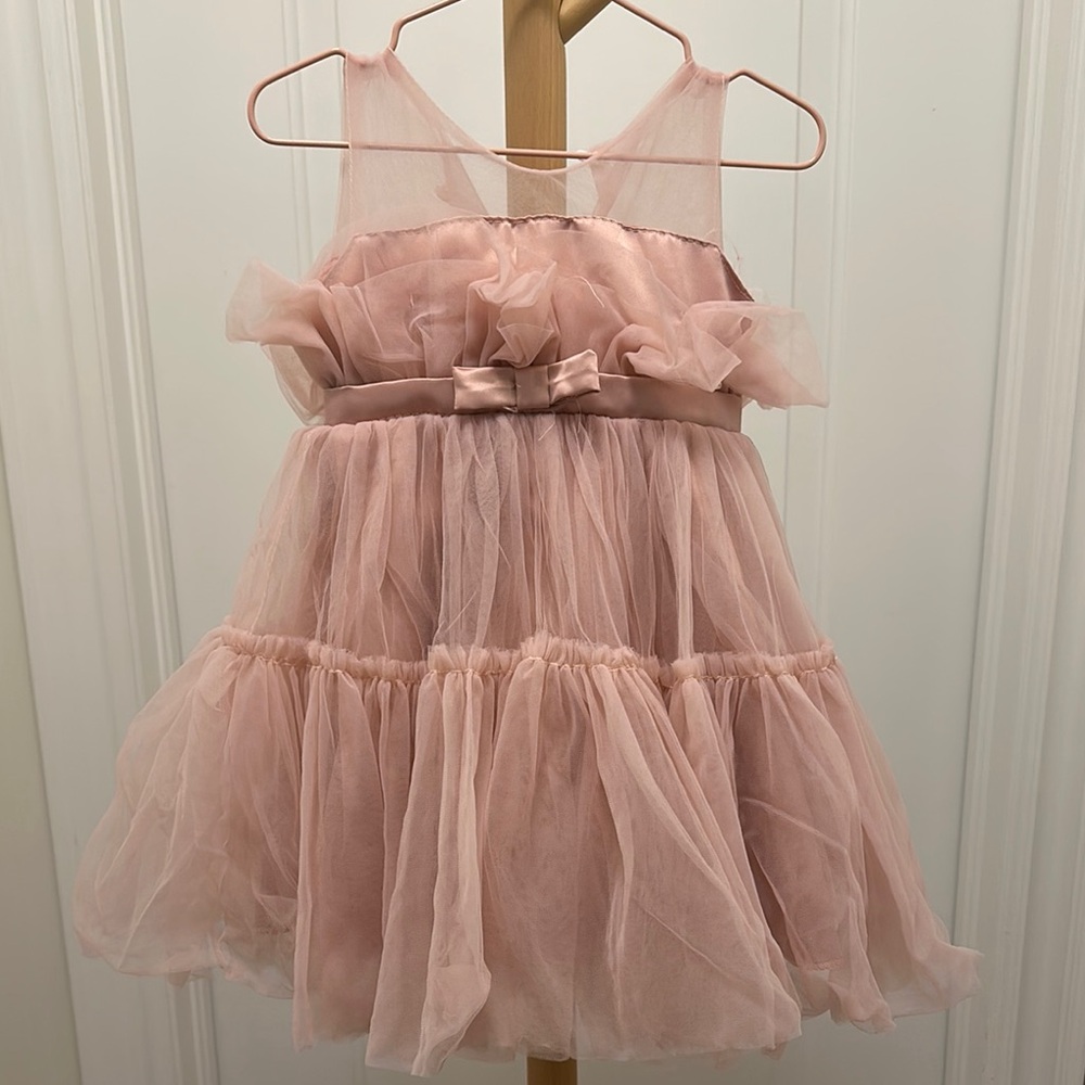 Toddler Girl 2T Pink Tulle Dress with Bow Party Wedding Flower Girl